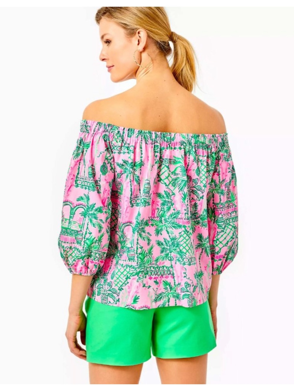 Lilly Pulitzer Winifred Off-The-Shoulder Top Mandevilla Baby Always Worth It M - Picture 2 of 9